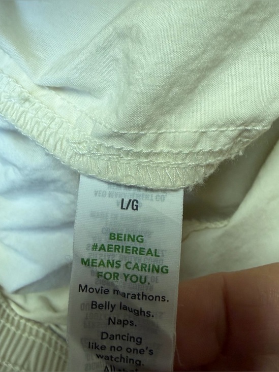 AERIE Cargo Pants High Waist Go-For-It Baggy Parachute Jogger Womens Large Ivory - Picture 12 of 13